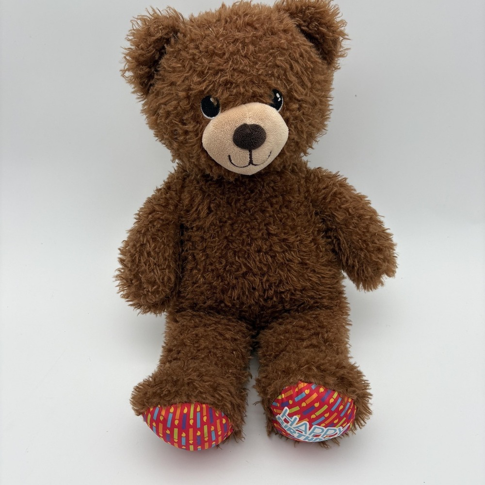 Build-A-Bear Workshop Brown Teddy Bear Medium Plush Stuffed Toy Happy Birthday - Picture 1 of 4